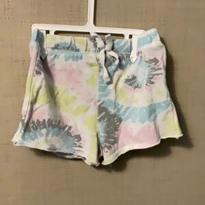 Blue and Pink Distressed Denim Shorts